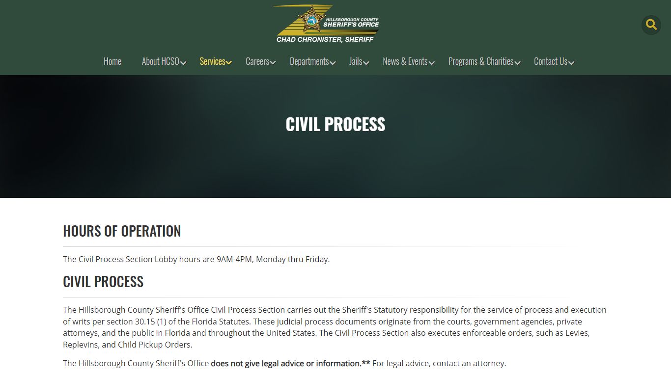 Civil Process | HCSO, Tampa FL